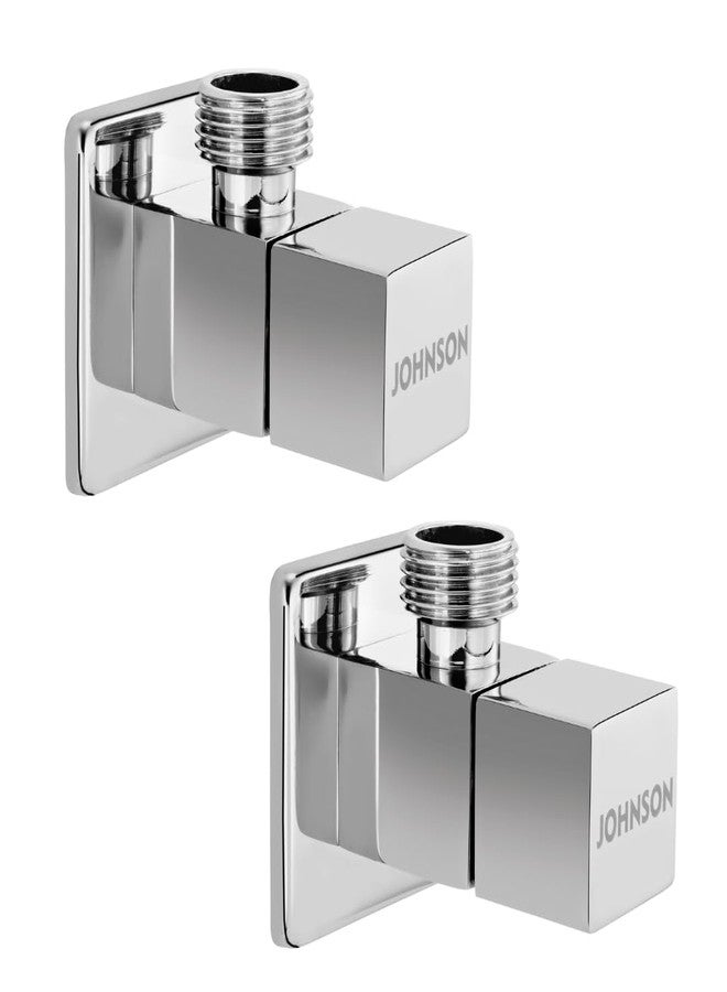 Johnson Bathrooms Johnson Square Brass Angle Cock with Flange| Brass Body Chrome Finish Wall Mounted Angle Valve | Exterior Chrome Finish Angle Valve (Pack of 2) - Image 1